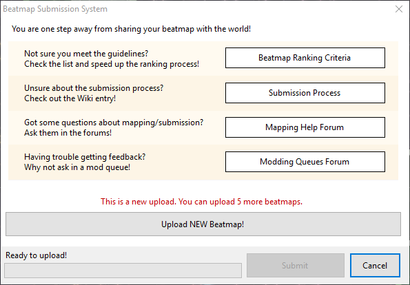 The Beatmap Submission System window