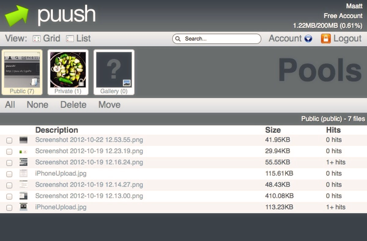 Screenshot of puush's interface