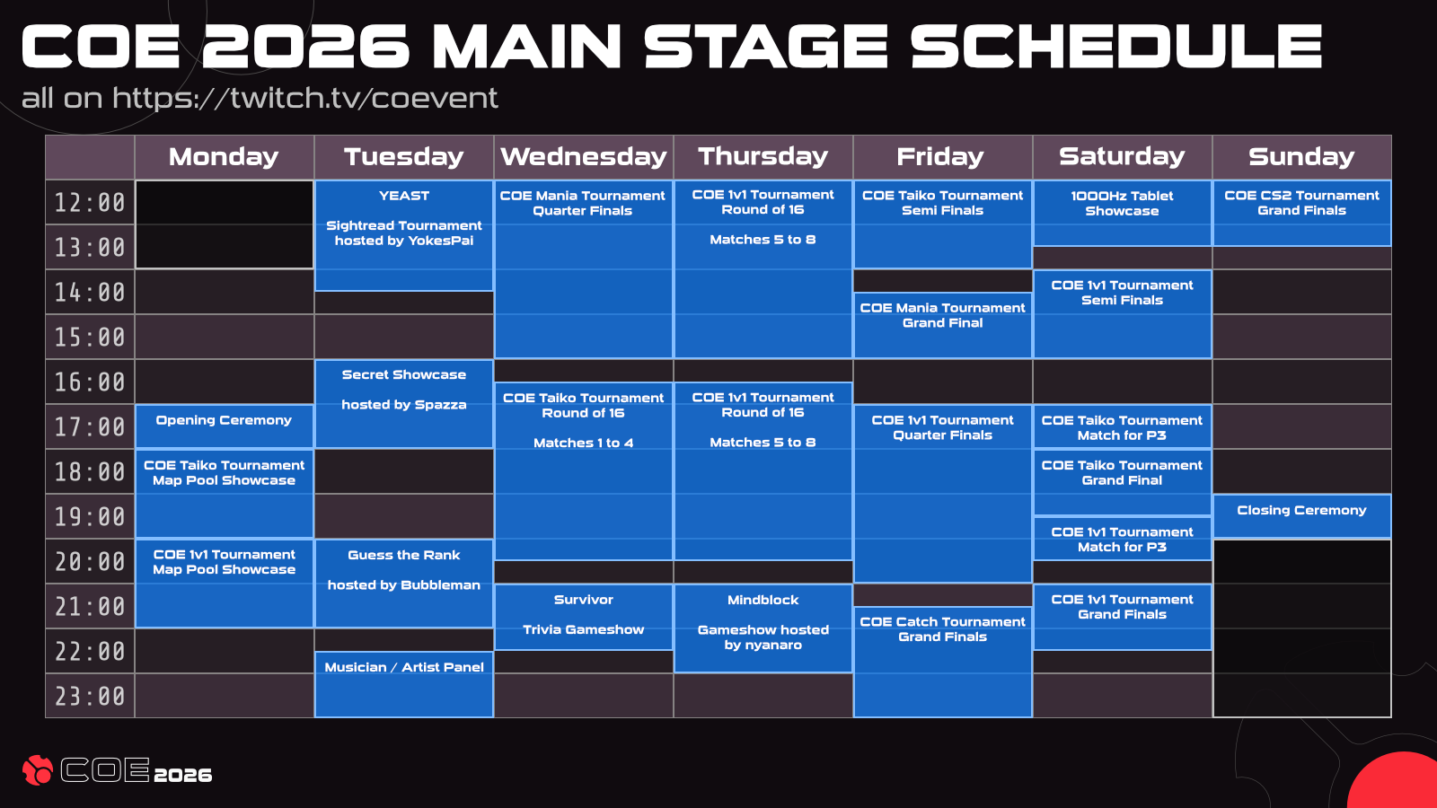 Main stage schedule