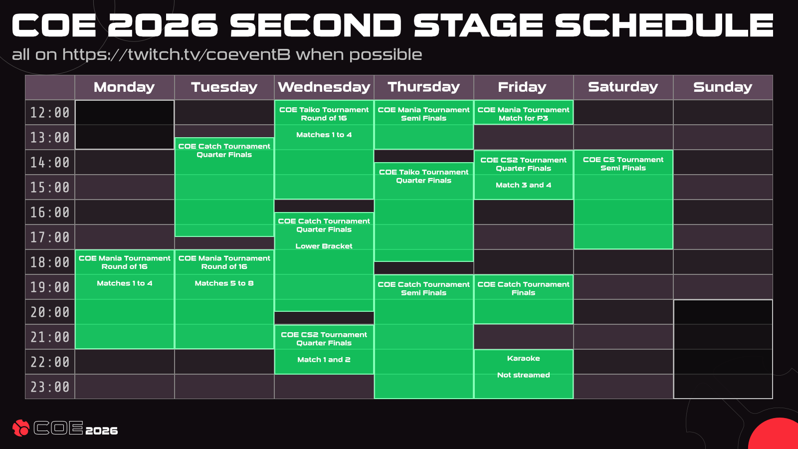 Second stage schedule