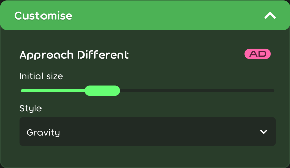 Approach Different customisation options in the game client