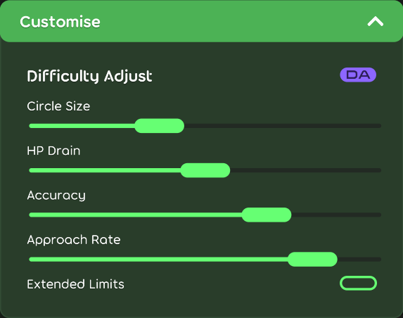 Difficulty Adjust customisation options in the game client (osu!)