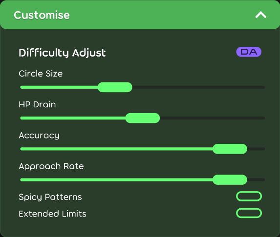 Difficulty Adjust customisation options in the game client (osu!catch)