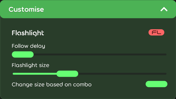 Flashlight customisation options in the game client