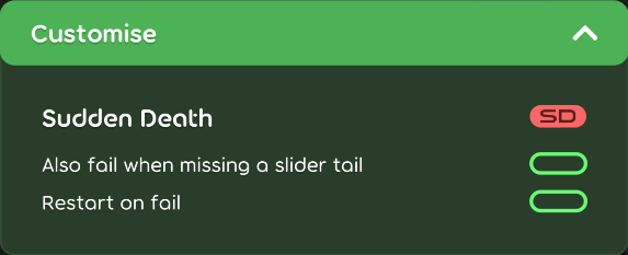 Sudden Death customisation options in the game client