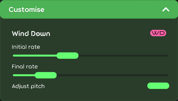 Wind Down customisation options in the game client